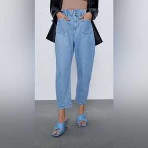 Zara Baggy Paperbag jeans with front patch pockets size 6